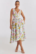 Summer Slim Suspender Long Dress Fashion Printed V-Neck Temperament Dress