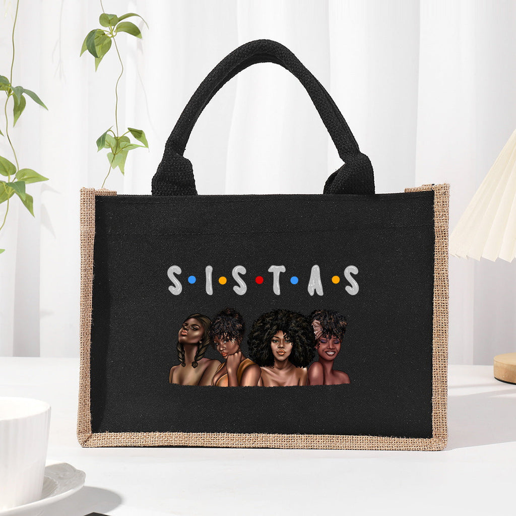 Cotton and linen canvas tote bag, printed letter tote bag, portable light handbag, gift shopping bag - SJB-DIAMOND ELITES