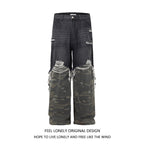 Men's American High Street Stitched Camouflage Wide Leg Jeans Lootquake LLC