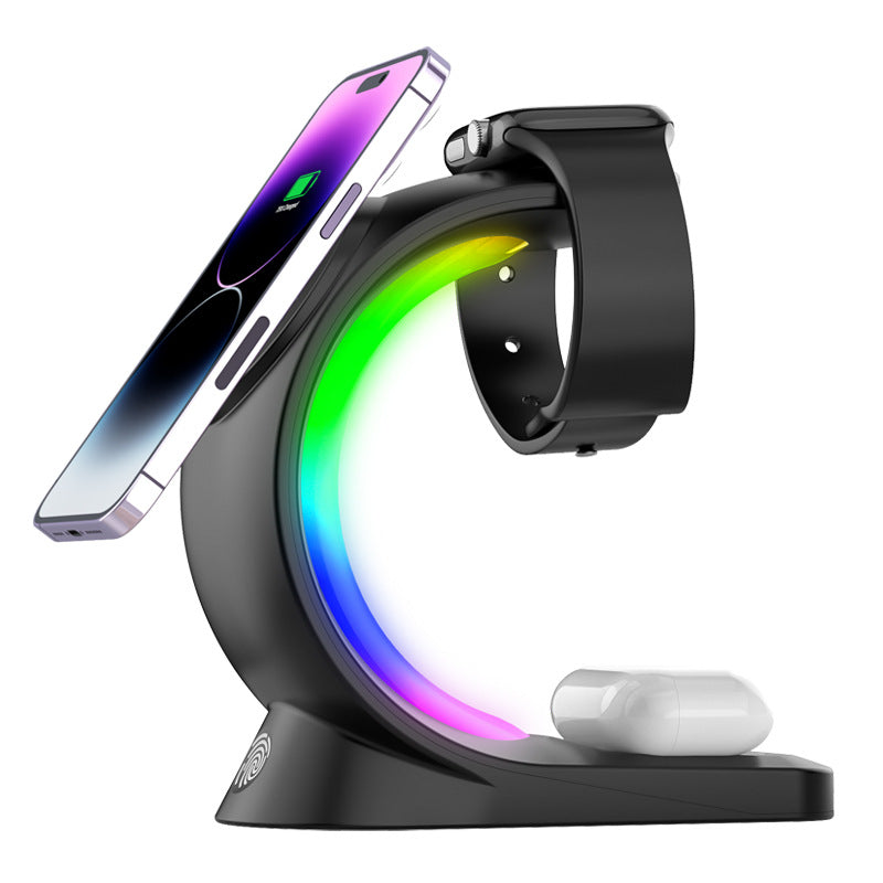 4 In 1 Magnetic Wireless Charger Fast Charging For Smart Phone Atmosphere Light Charging Station For Airpods Pro I-phone Watch Pi-Mart