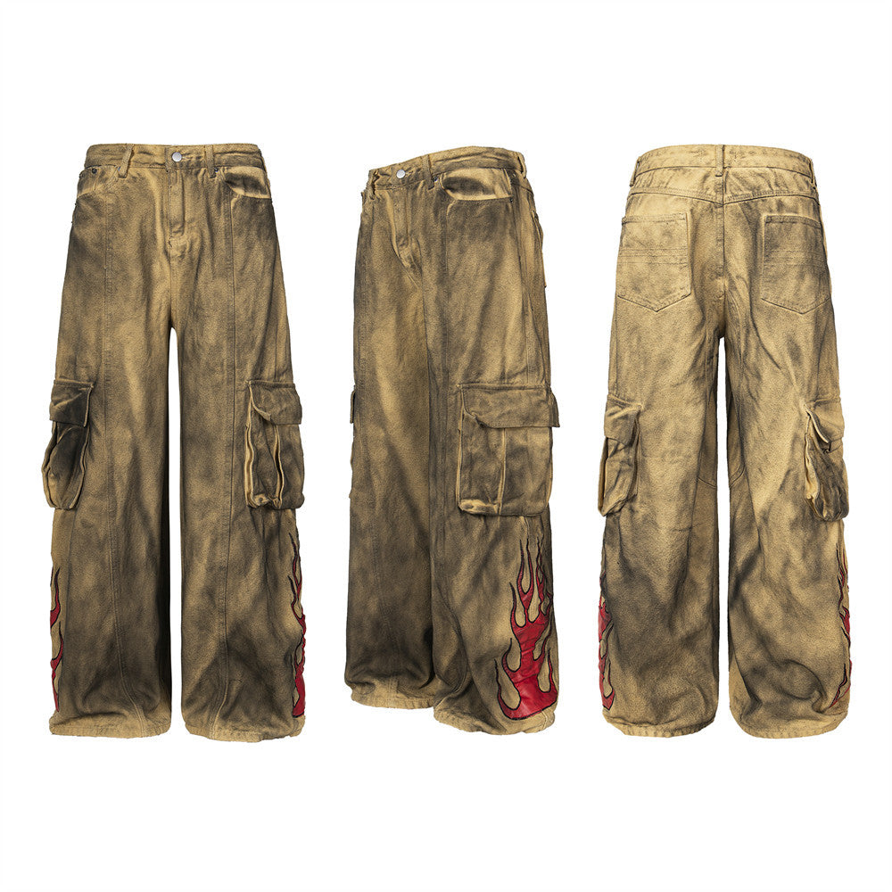Waste Soil Wind Tie-dyed Old Dirty Cargo Jeans Men Lootquake LLC