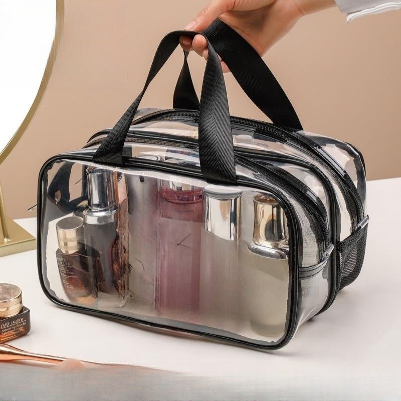 Makeup bag with compartments,Simple transparent waterproof cosmetic bag, pvc double-layer dry and wet separation toilet bag, travel portable cosmetic storage bag, makeup bag organizer, - SJB-DIAMOND ELITES