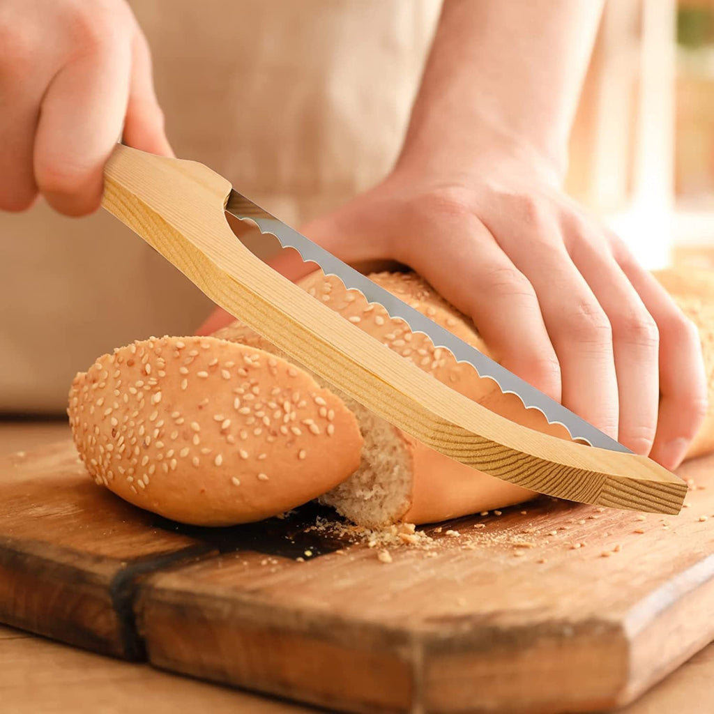 Wooden Bread Slicing Knife With Serrated Teeth Pi-Mart