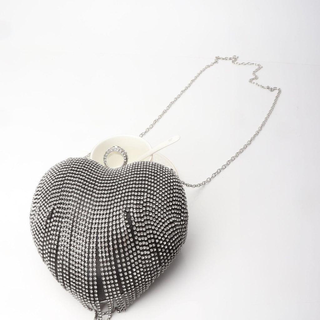 Fringed Rhinestone Bag, Birthday Party purse, Heart Shape Dinner Bag evening Clutch Purse Party, Prom Bag, Party Purse, Prom Bags Clutch, Wedding Purse Crossbody Chain - SJB-DIAMOND ELITES