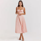 Sleeveless Strapless Bandage Corset Dress - Floral Print Long Midi Dress with Lace Up Back & Thigh Slit