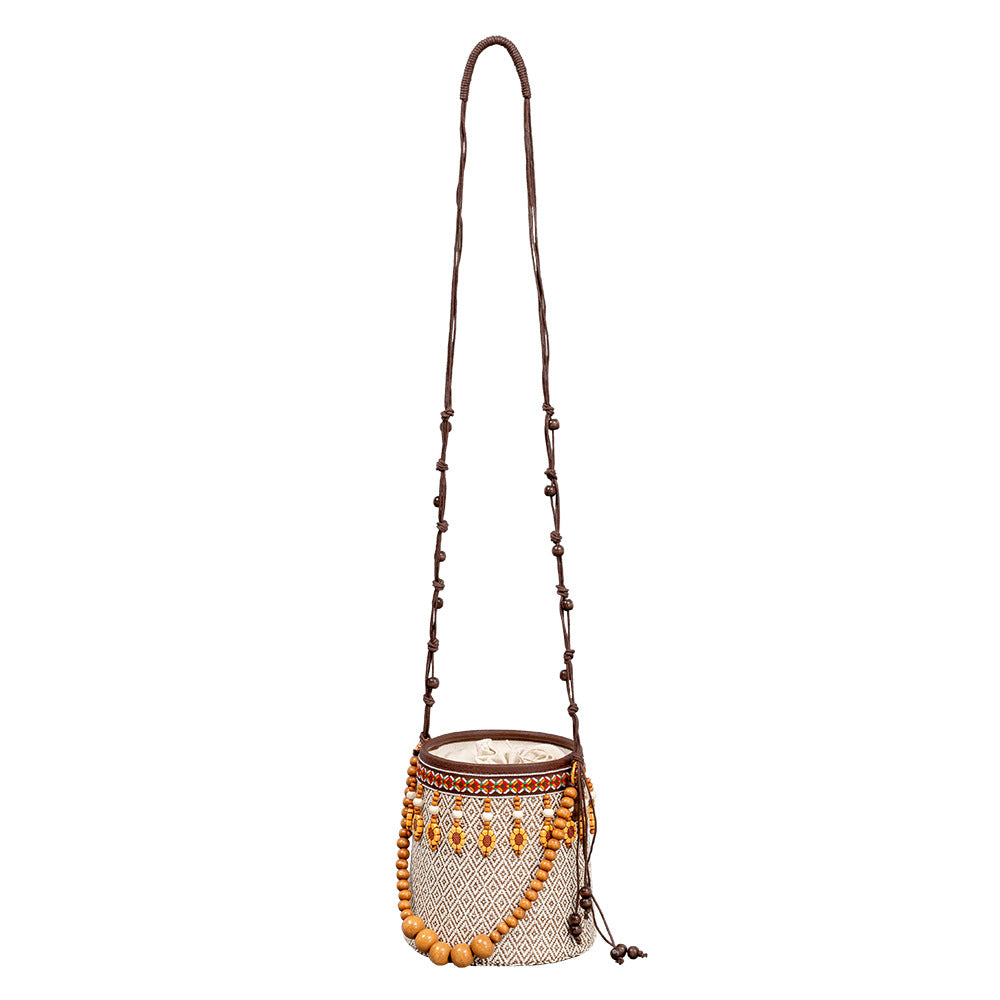 Bohemian small straw bag, seaside vacation mini bucket bag, leisure travel shoulder bag, small woven bag women hobo - SJB-DIAMOND ELITES