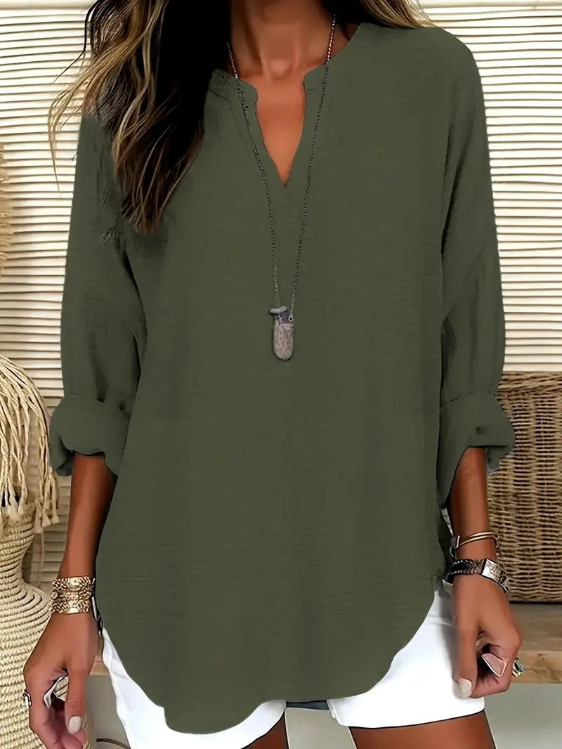 Women's V-neck Drop-shoulder Long-sleeve T-shirt Lootquake LLC