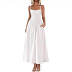 Women's Dress, Thin Shoulder Strap Pleated Vest, Suspender Pocket Dress