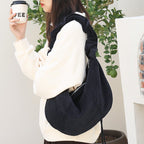 Canvas hobo bag, casual pleated shoulder bag, drawstring corduroy shoulder bag