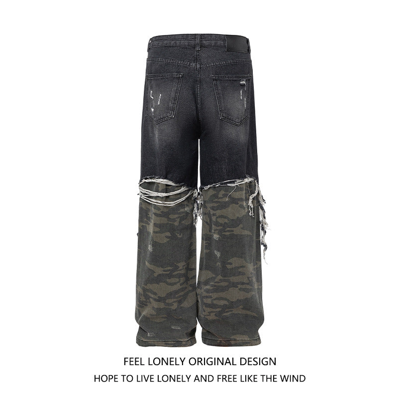 Men's American High Street Stitched Camouflage Wide Leg Jeans Lootquake LLC