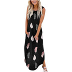 Dress Summer Dress Wide Shoulder Long Dress Fashion Slim Fit Long Dress Print Heart Patterned Long Casual Dress