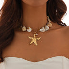 Classic Conch Pendant Necklace For Women Bohemian Starfish Beaded Choker Necklace Summer Beach Neck Fashion Jewelry