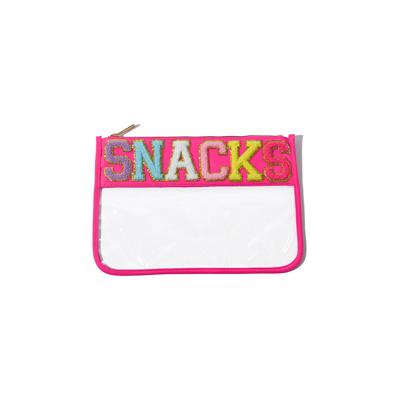 PVC transparent storage bag, embroidered letter cosmetic bag, wash storage towel embroidered file bag 2pcs, - SJB-DIAMOND ELITES
