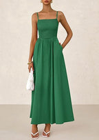 Women's Dress, Thin Shoulder Strap Pleated Vest, Suspender Pocket Dress