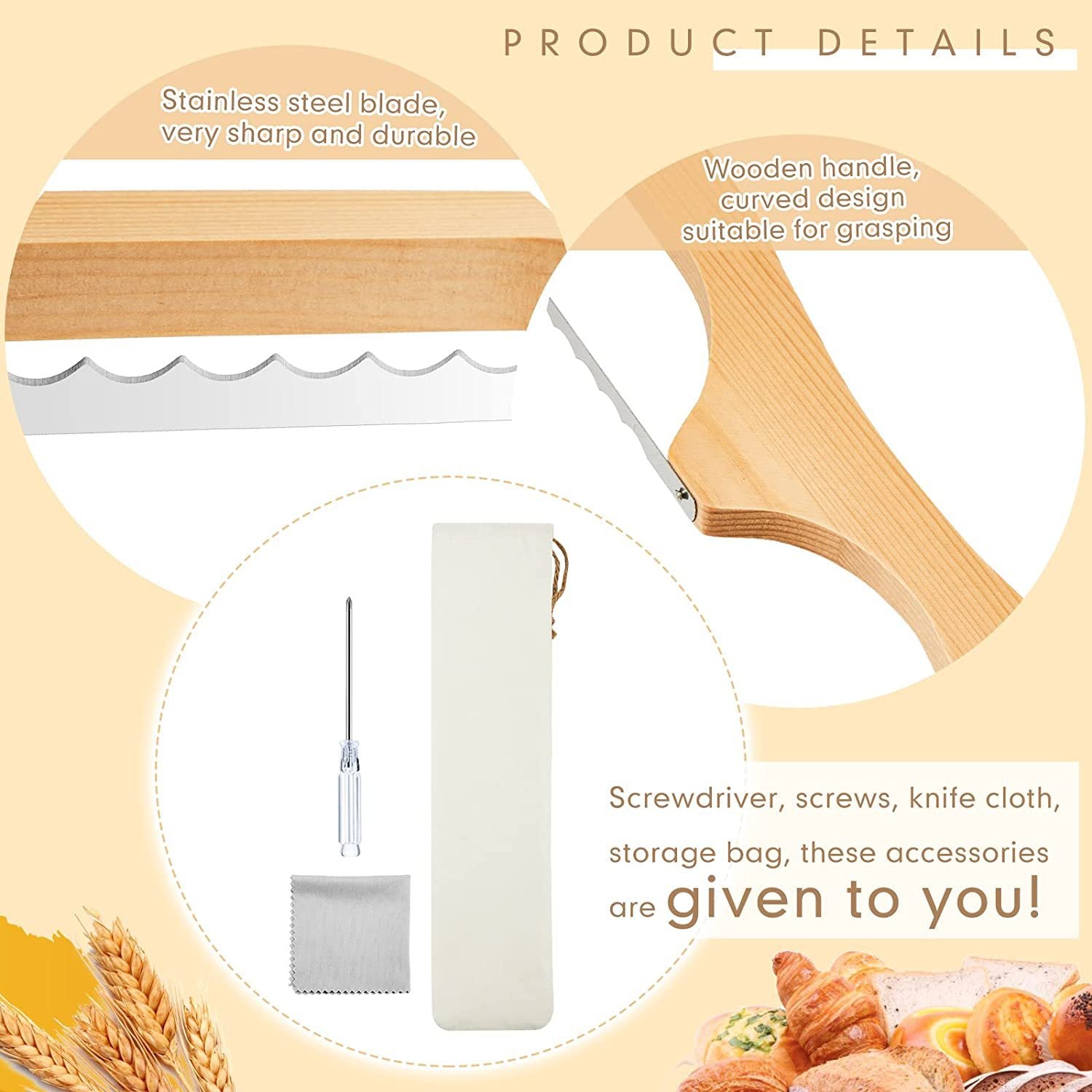 Wooden Bread Slicing Knife With Serrated Teeth Pi-Mart