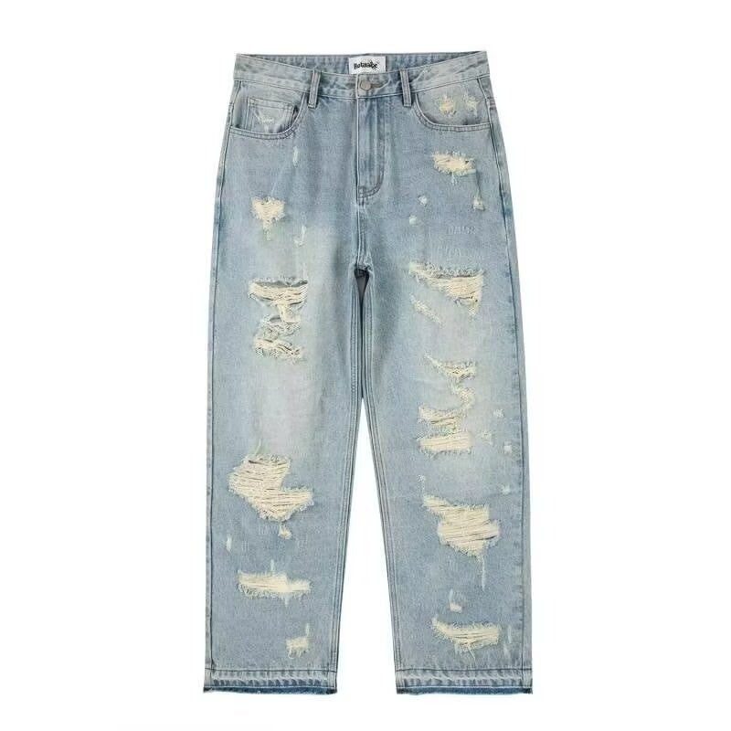 Water Washed Hole Retro Street Wide Leg Jeans Lootquake LLC