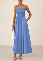 Women's Dress, Thin Shoulder Strap Pleated Vest, Suspender Pocket Dress