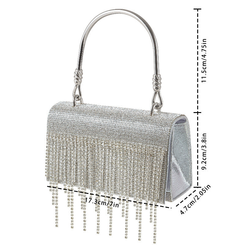 GlitteringTassel Rhinestone Small Square Bag Evening Dinner Bag Party Bag Metal Tote Bag Cosmetic Bag - SJB-DIAMOND ELITES