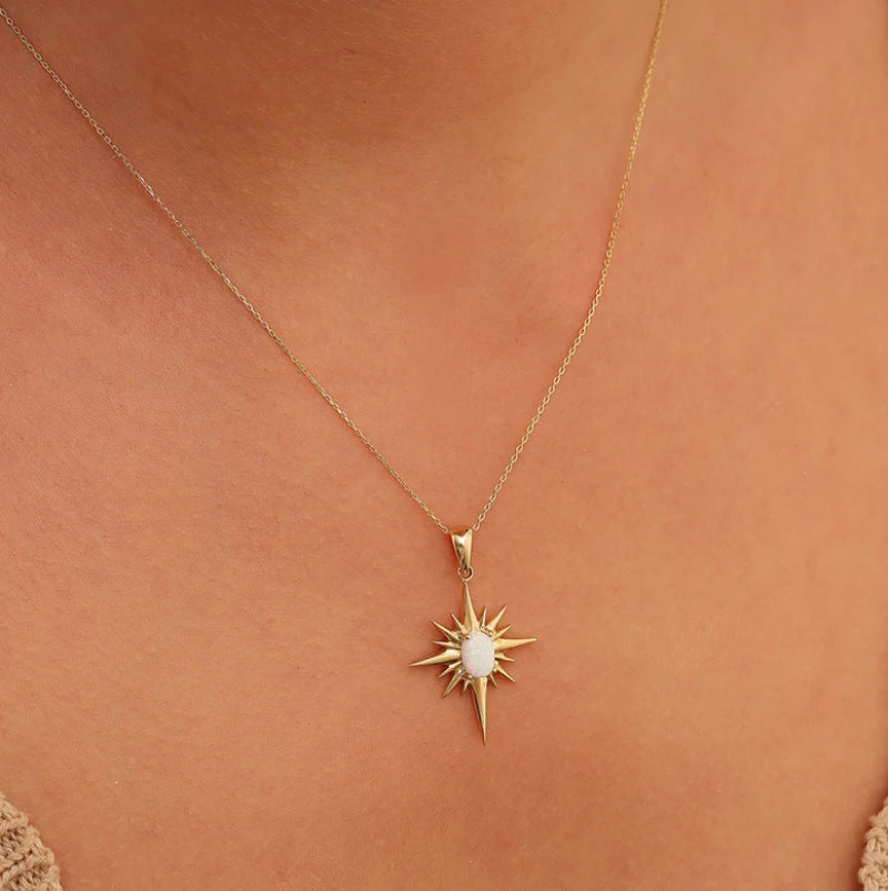 Stainless Steel Natural Opal Vintage Necklace Pi-Mart