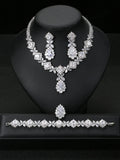 European And American Luxury Zircon Necklace Earring Bracelet Ring Suit