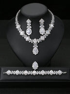 European And American Luxury Zircon Necklace Earring Bracelet Ring Suit