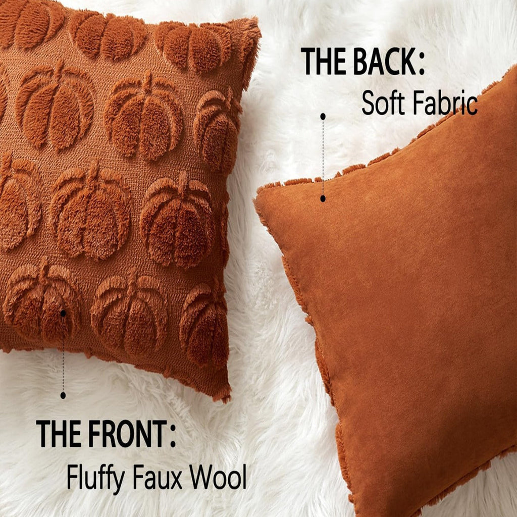 Pumpkin Fall Throw Pillow Covers - Set of 2 Rust Red Faux Fur Pillow Cases - SJB-DIAMOND ELITES