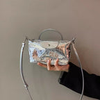 Spring and summer burst metallic mini tote bag, mini shoulder bag with crossbody strap, silver mini tote bag versatile women's bag