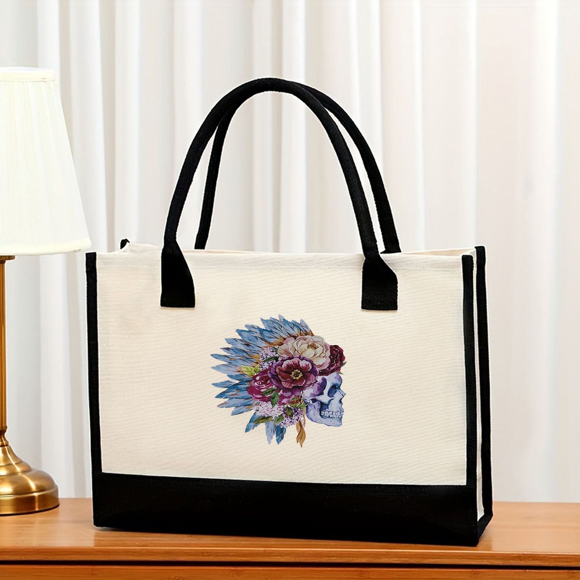 Canvas tote bag, large capacity printed tote bag women's, fashionable waterproof portable shopping bag - SJB-DIAMOND ELITES
