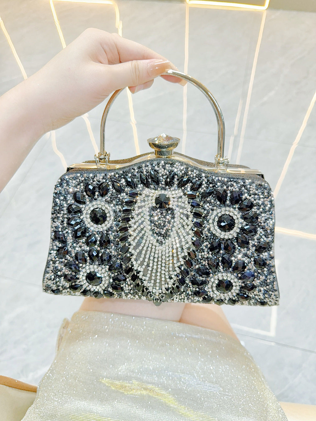Nightout bag with diamond inlaid carrying bag, ladies banquet single shoulder crossbody carrying bag - SJB-DIAMOND ELITES
