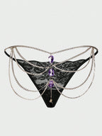 Sexy Spice Girls Nightclub Splicing Metal Gem Sex Thong Panties Women