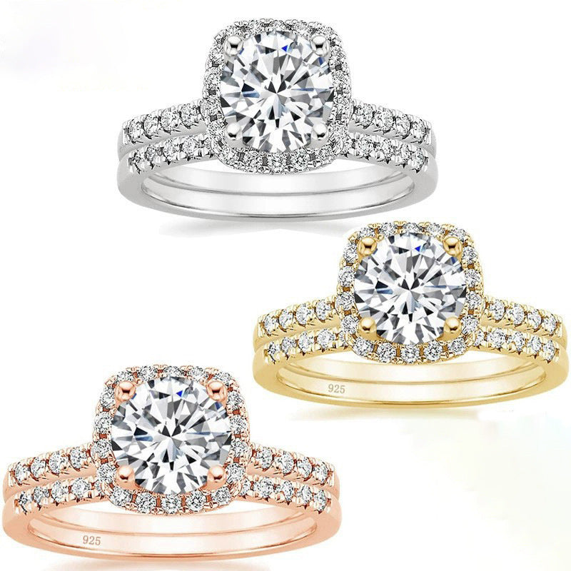 925 Inlaid 7mm Round Zircon Set Simulation Diamond Ring Pi-Mart