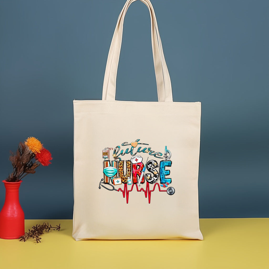 Canvas printed shoulder bag, fashionable and lightweight shopping bag, large-capacity cotton bag 2pcs hobo. - SJB-DIAMOND ELITES