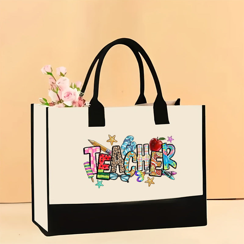 Canvas tote bag, large capacity printed tote bag women's, fashionable waterproof portable shopping bag - SJB-DIAMOND ELITES