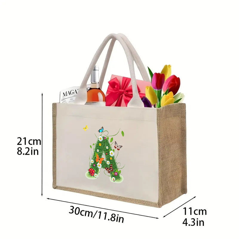 Cotton and linen canvas tote bag, printed letter tote bag, portable light handbag, gift shopping bag - SJB-DIAMOND ELITES