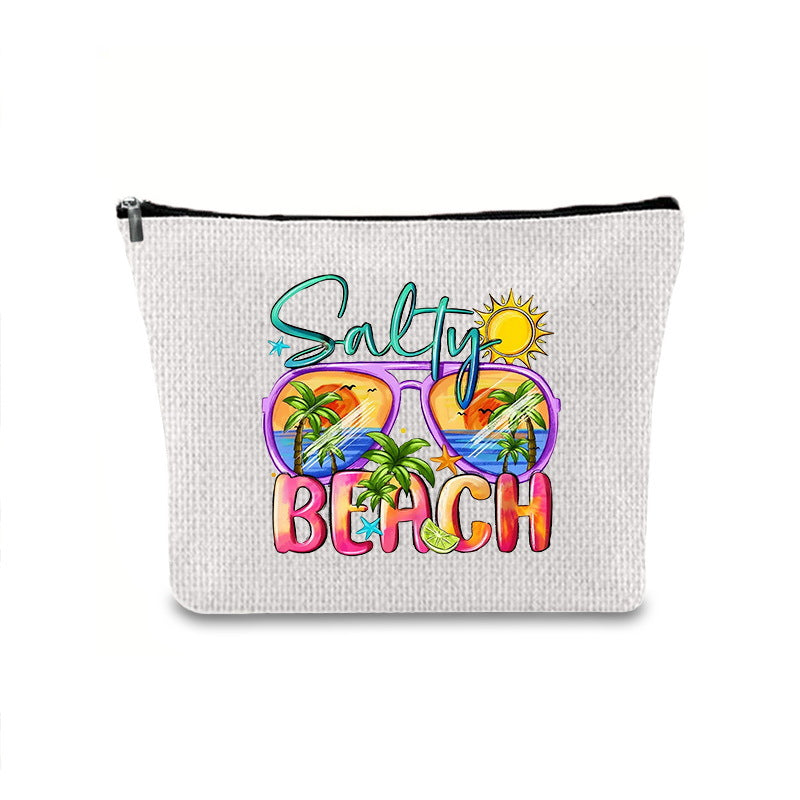 Linen printed cosmetic bag, cosmetic lipstick storage bag, small simple zipper evening clutch bag, - SJB-DIAMOND ELITES