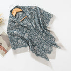 MH072 Square Floral Print Wavy Cut-off Voile Hijab