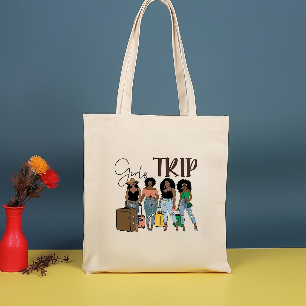 Canvas printed shoulder bag, fashionable and lightweight shopping bag, large-capacity cotton bag 2pcs hobo. - SJB-DIAMOND ELITES