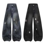 Retro Washed Ripped Deconstruction Stitching Design Straight Jeans Lootquake LLC