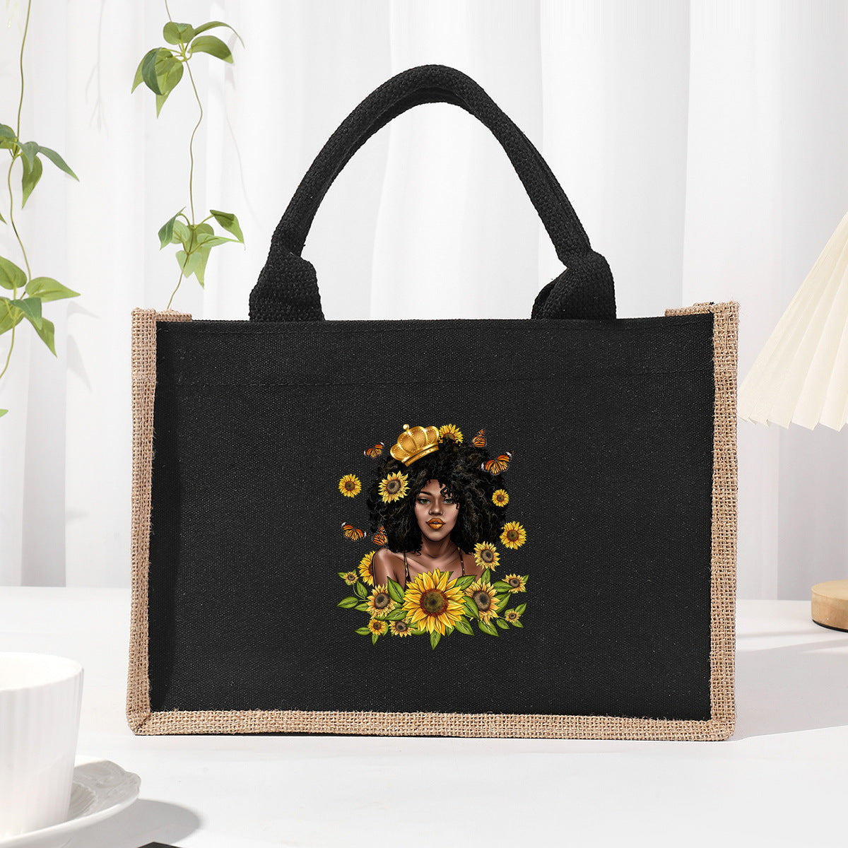 Cotton and linen canvas tote bag, printed letter tote bag, portable light handbag, gift shopping bag - SJB-DIAMOND ELITES