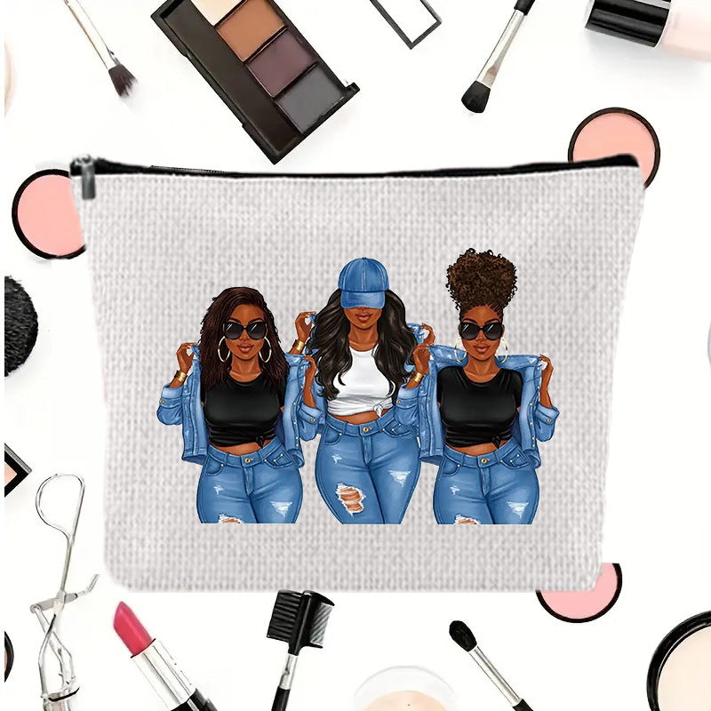 Linen printed cosmetic bag, cosmetic lipstick storage bag, small simple zipper evening clutch bag, - SJB-DIAMOND ELITES