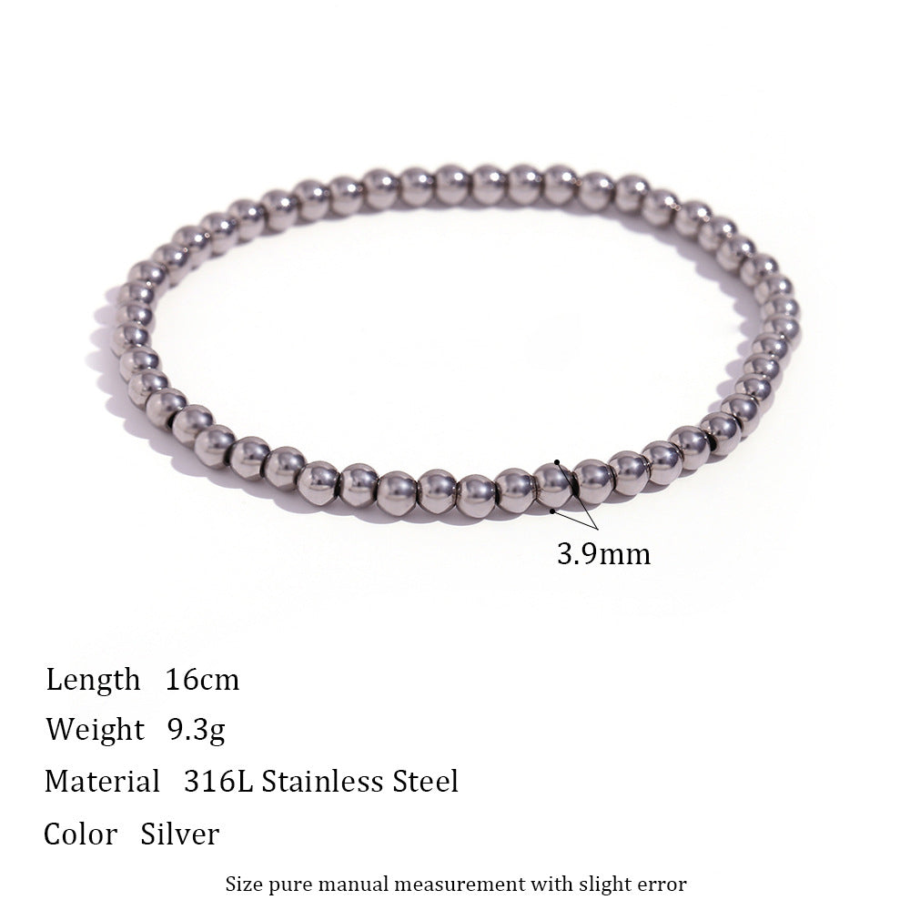 Niche Vintage Stainless Steel Plated 18K Elastic Bead Bracelet Pi-Mart