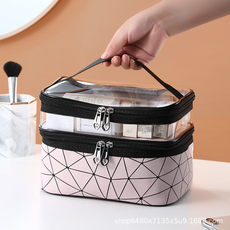 Multifunctional double-layer cosmetic bag, transparent storage bag, travel portable tote bag, large-capacity waterproof toilet bag - SJB-DIAMOND ELITES