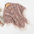 MH072 Square Floral Print Wavy Cut-off Voile Hijab