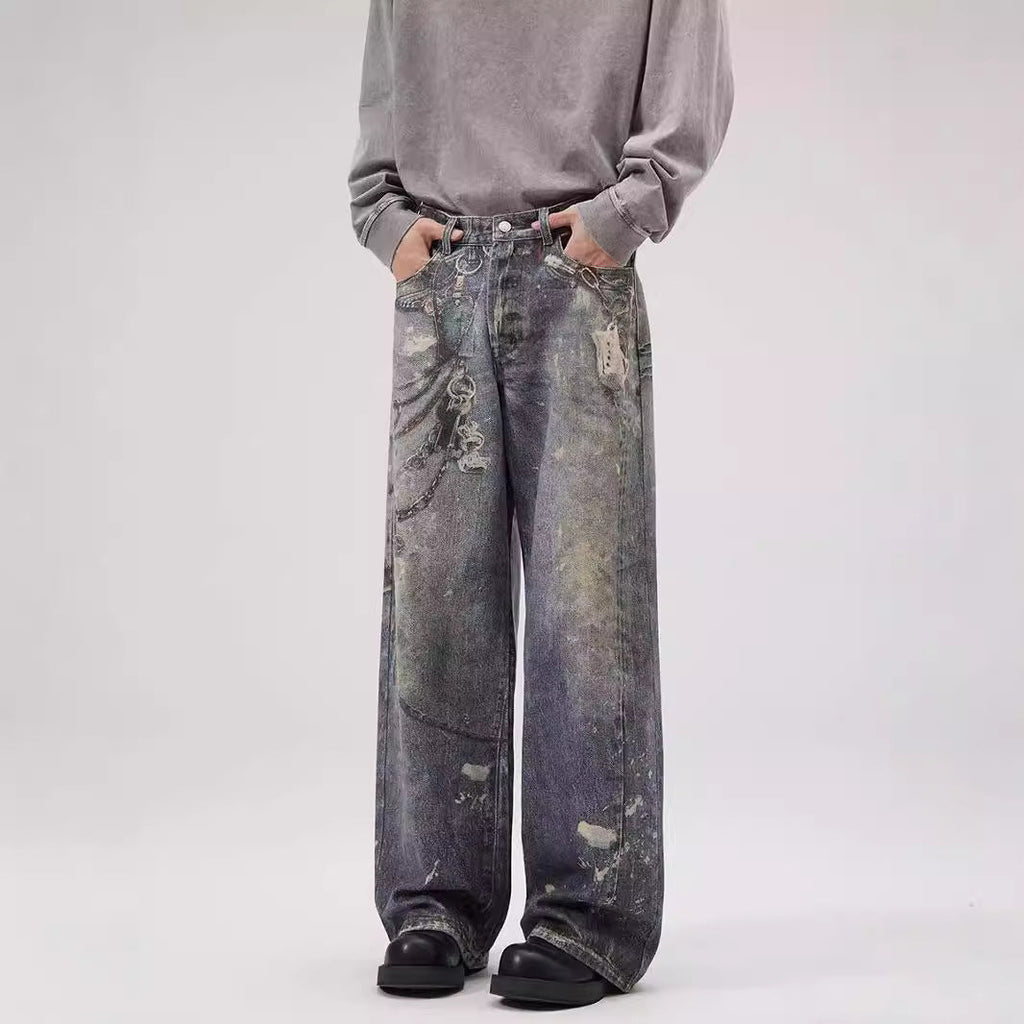 Printed Jeans Men's Loose Straight Personality All-match Lootquake LLC