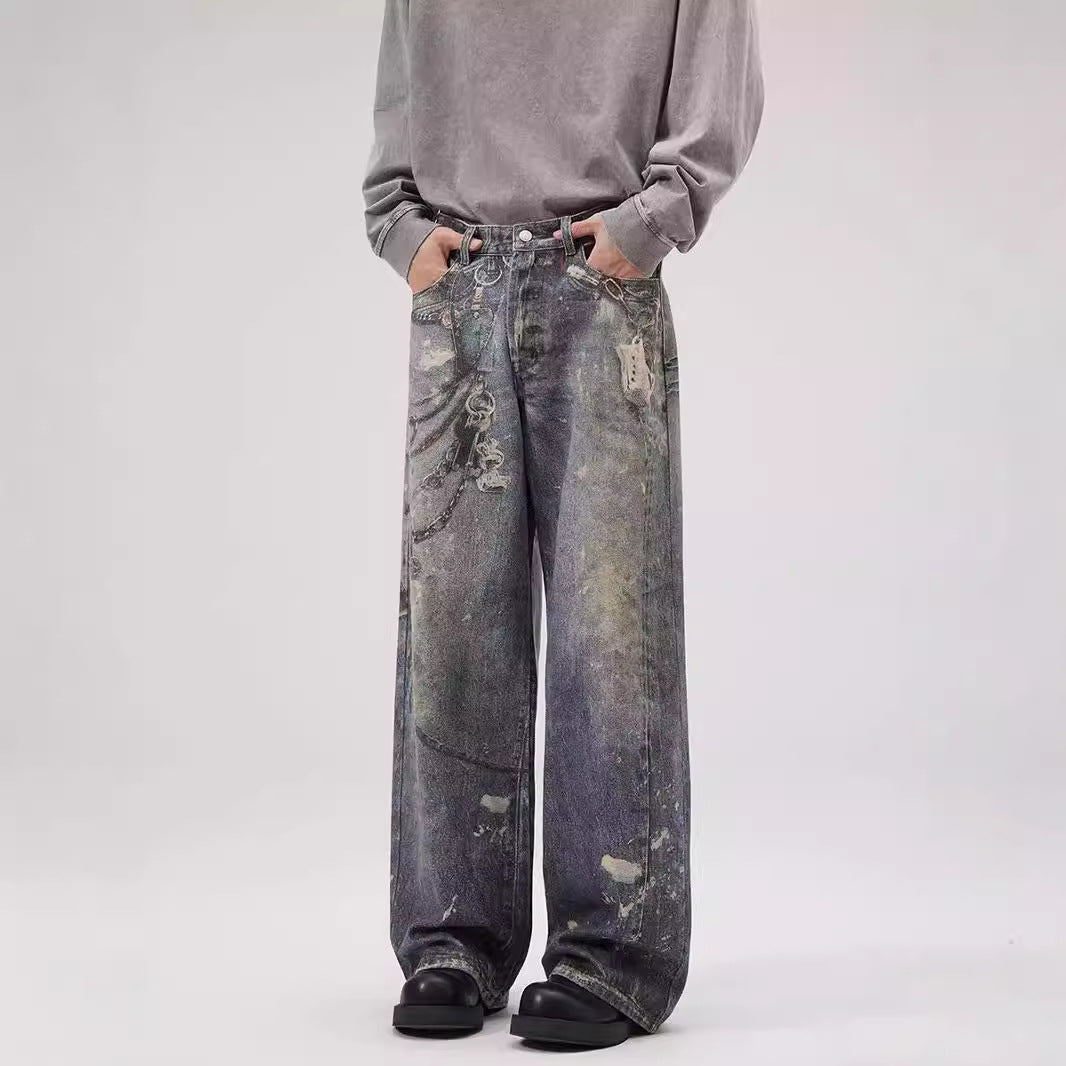 Printed Jeans Men's Loose Straight Personality All-match Lootquake LLC