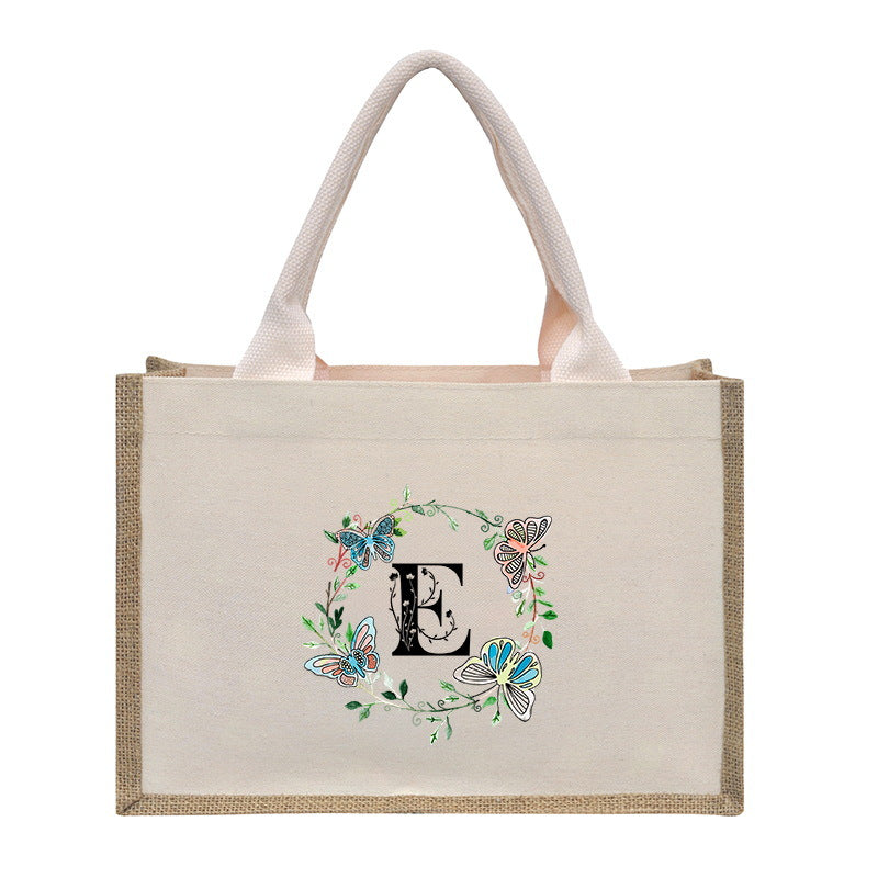 Cotton and linen canvas tote bag, printed letter tote bag, portable light handbag, gift shopping bag - SJB-DIAMOND ELITES