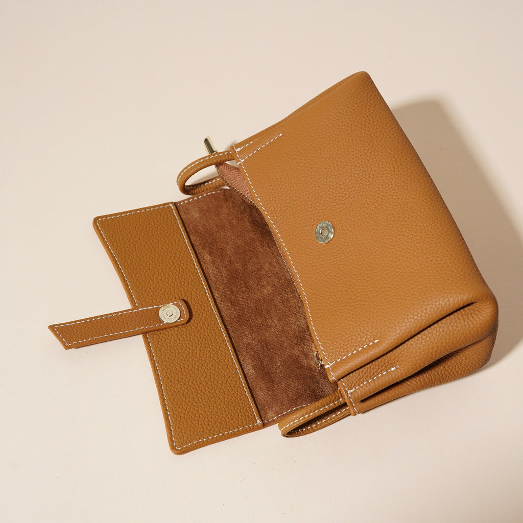 Genuine Leather Women's Bag, Cowhide Small Shoulder Bag, Soft Leather Versatile Simple Solid Color Shoulder Messenger Bag, Small Crossbody Bag for Women with Flaps - SJB-DIAMOND ELITES