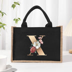 Cotton and linen canvas tote bag, printed letter tote bag, portable light handbag, gift shopping bag - SJB-DIAMOND ELITES