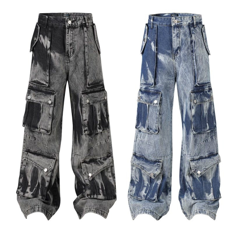 Washed Multi-pocket Design Straight Men's Jeans Lootquake LLC