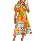 Spring/Summer Casual Bohemian Vacation High Waist Geometric Contrast Dress Sub Women's Clothing